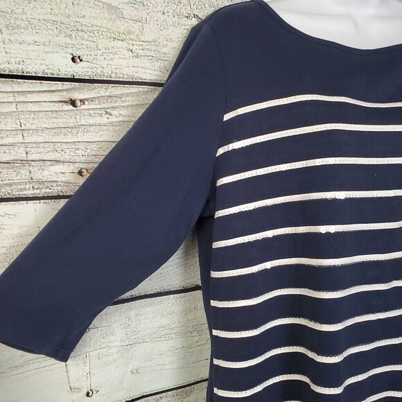 Christopher & Banks Women’s Navy Blue Striped 3/4 Sleeve Top Size XL 100% Cotton - Picture 3 of 6